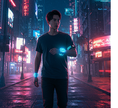 man wearing smart safety device